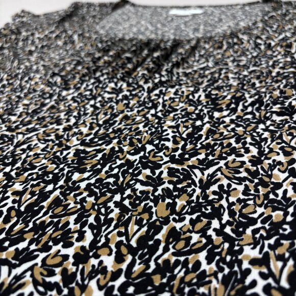 Van Heusen Black Tan White Floral Print Short Sleeve Top L Made in USA Stretch - Picture 6 of 11